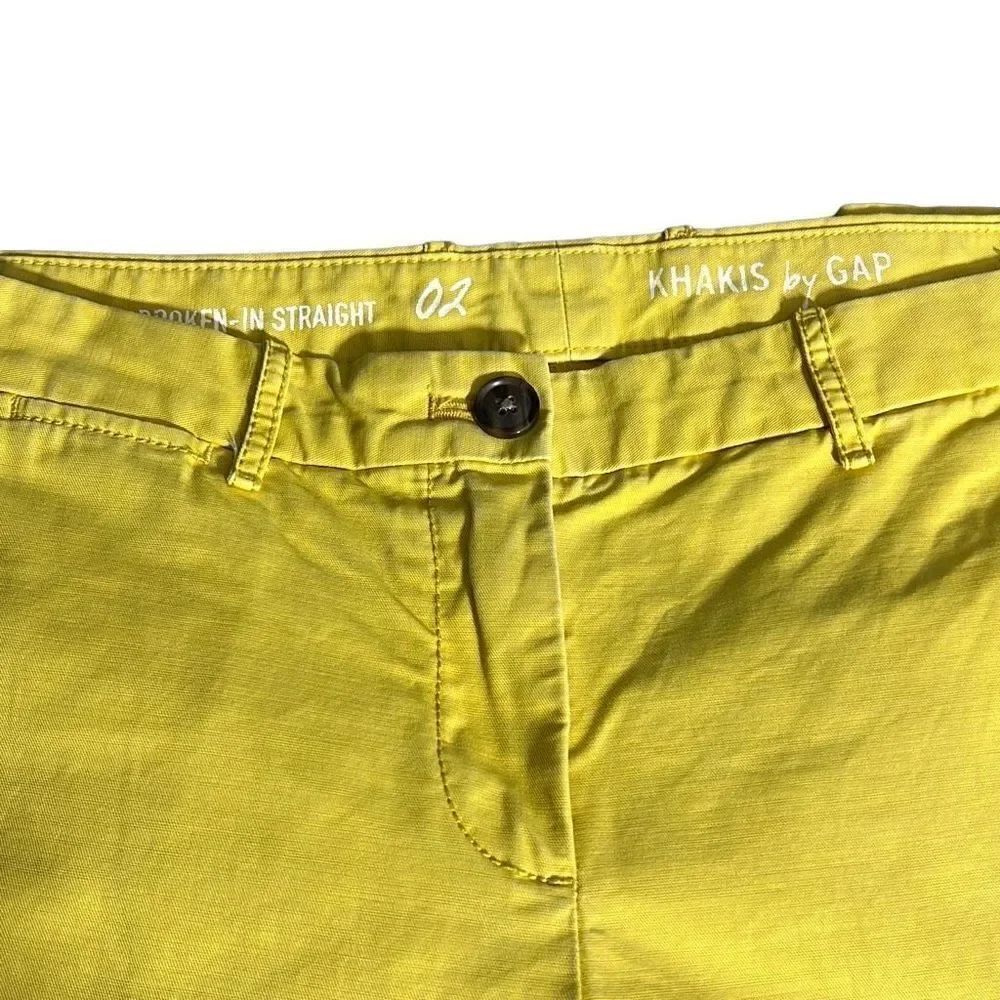 Gap Women's Khaki Pants Broken In Straight Leg Mid Rise Cotton Neon Yellow 2 - Picture 2 of 7
